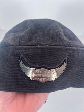 Harley Davidson Black Cotton Tie Back Doo Rag, Skull Cap, Bandana Metal Wings